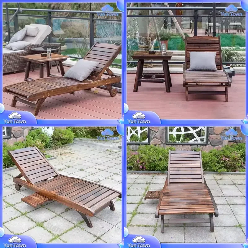 Outdoor Folding Daybed with Cushion for Wood Sun Lounger Beach Chair Patio Lounge Furniture for Outdoor Living Space Garden