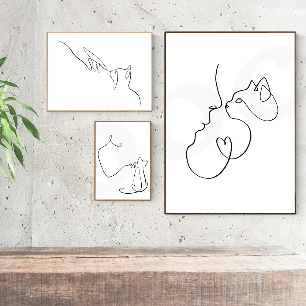 Line Draw Animal Cat and Master Posters House Prints Nursery Wall Art Canvas Painting Children Picture Nordic Home Decor