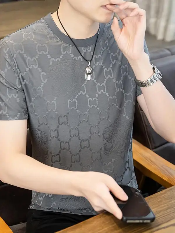 

Summer Thin Ice Silk ort Sve T-irt Large Size Men's Clothing Printed Design Breathable Lightweight Men's Faion Top