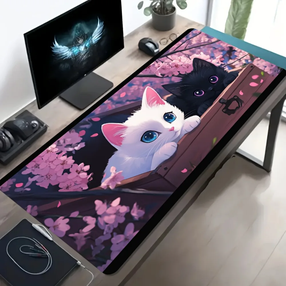 CIFBUY Mouse Pad Large Gaming Mat Non Slip Rubber Cute Anime Kawaii Cat Sakura Desk Protector for Laptop Office Home Computer