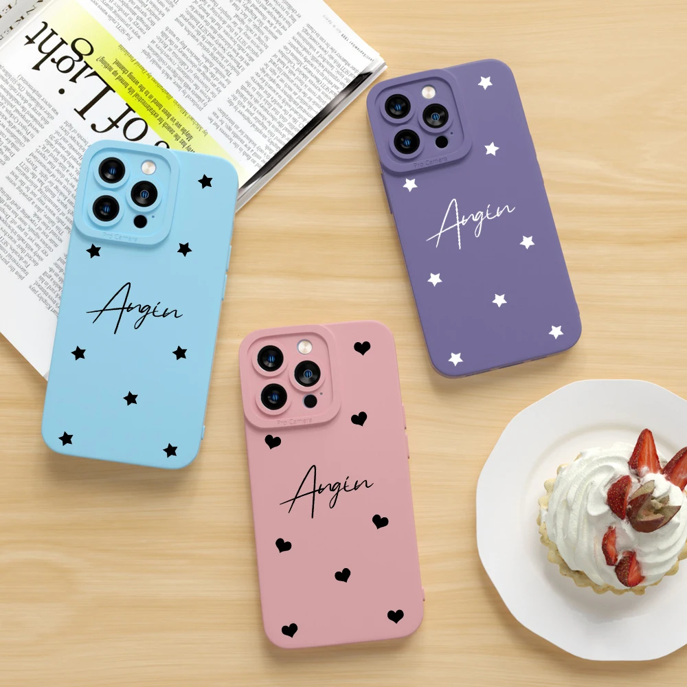 

Personalized Custom Name Hearts Design Silicone Phone Case for iPhone 14 13 12 11 Pro X XS Max XR 7 8 Plus Lens Protective Cover