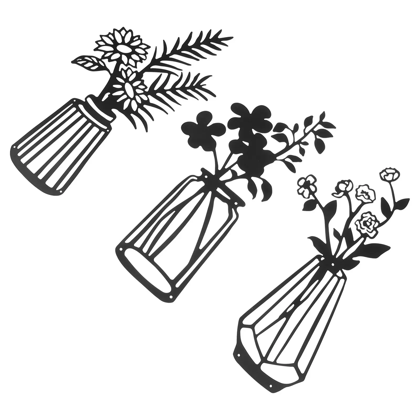 

3pcs Wall Decor Metal Vase Hanging Home Accessories Bedroom Living Room Background Art Craftsmanship Modern Style