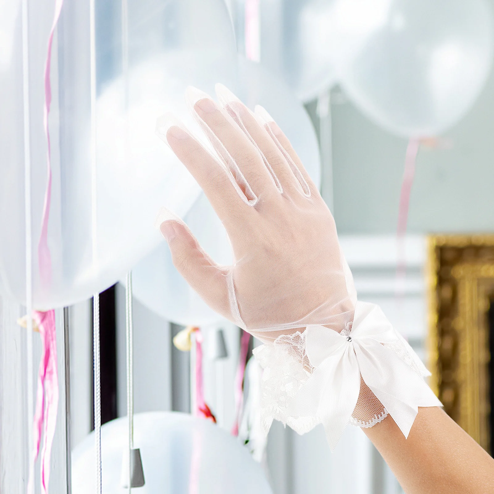 1 par de luvas de casamento de renda para mulheres curto elegante branco acessórios de noiva luvas de noiva banquete chá festa eventos formais