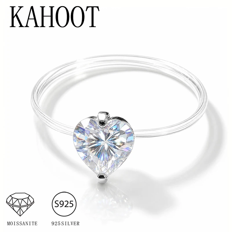 A 1-Carat Clear Fishing Line Heart-Shaped Moissanite Ring for Women, Perfect for Everyday Wear and Dates.