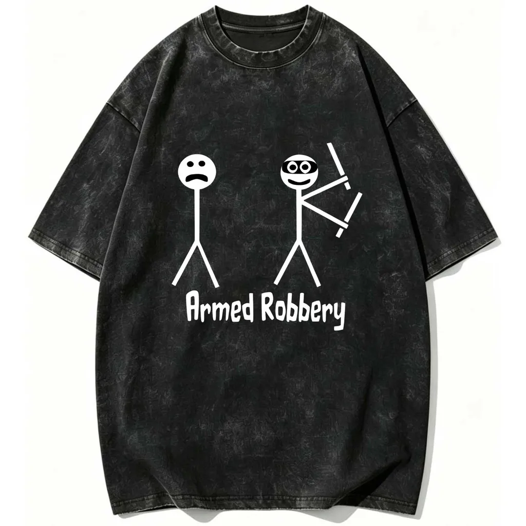 CLOOCL Retro Style Stick Figure Armed Robbery Printed T-Shirts Vintage Distressed Shirts Summer Tees Casual Tops Mens Clothing