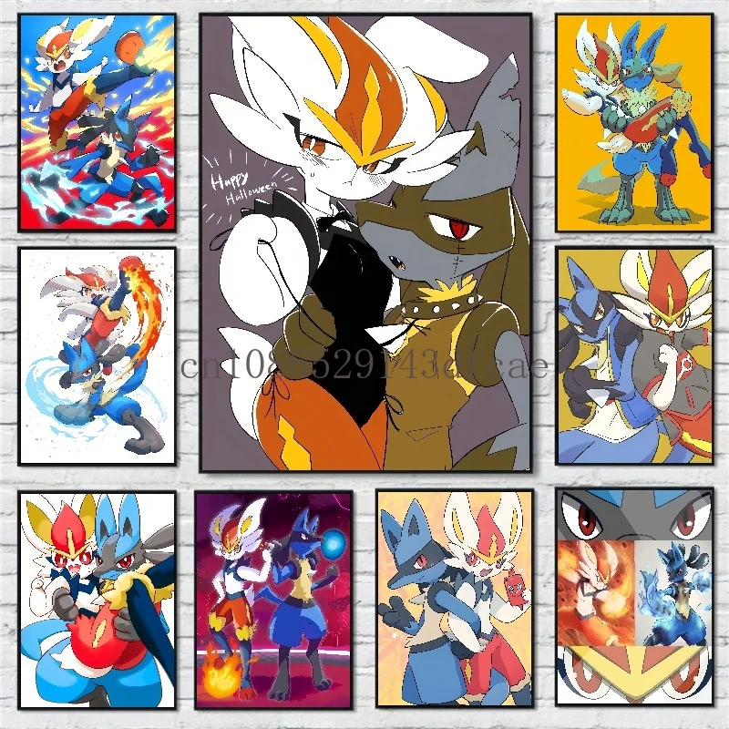 Japanese Pokemon Anime Cartoon Canvas Painting Lucario Cinderace Posters Print Mural Pictures Wall Art Home Aesthetics Decor