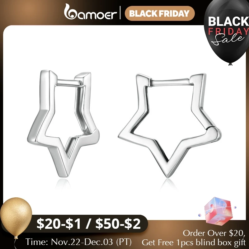 BAMOER 925 Sterling Silver Starlike Earrings Star Shape Ear Buckle Minimalist Earrings Daily for Women Fashion Jewelry SCE1136