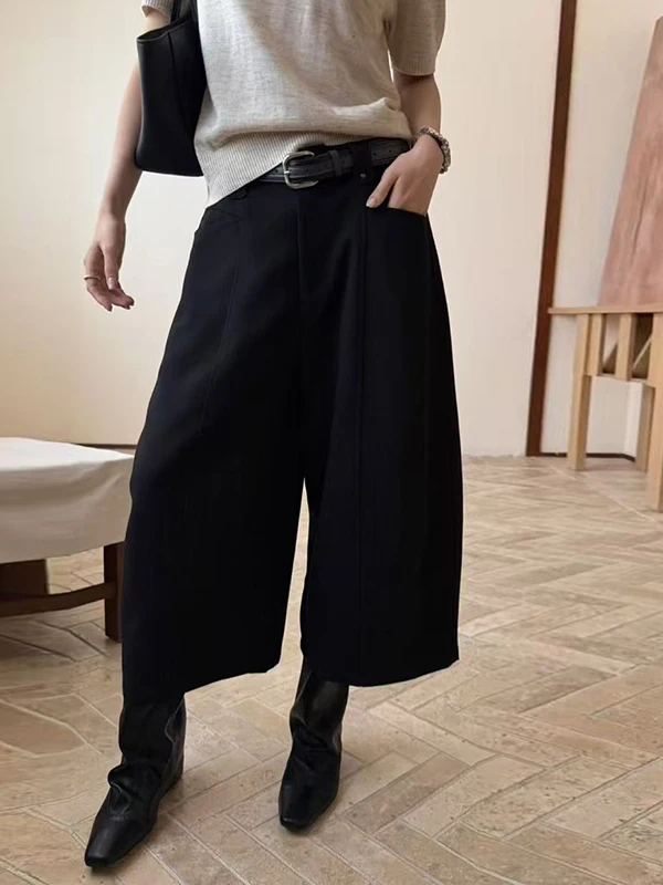 Authentic Korean High Waist Wide Leg Pants 2026 Autumn New Style Casual Loose Fit Eighteen Shorts Versatile Polyester Fiber