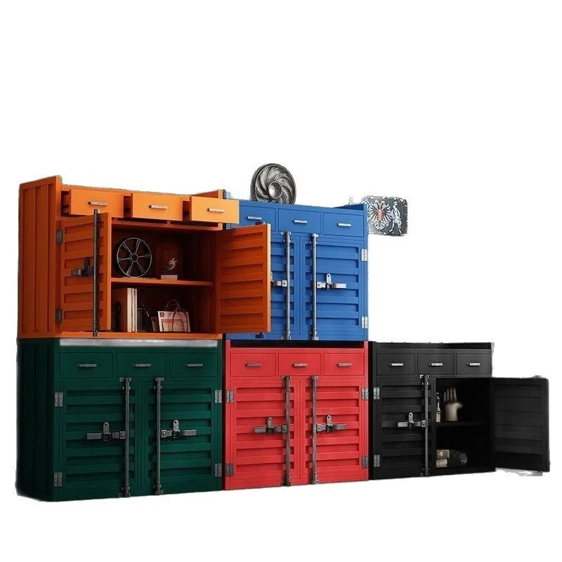 Retro wrought iron dining side cabinet, dining table locker, creative industrial style container storage locker 2