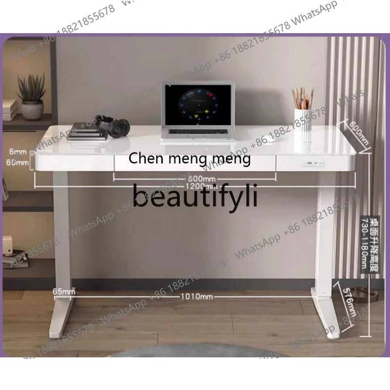 طاولة رفع كهربائية طاولة كمبيوتر منزلية مكتب من الزجاج المقسى مكتب ذكي طاولة الدراسة H #6