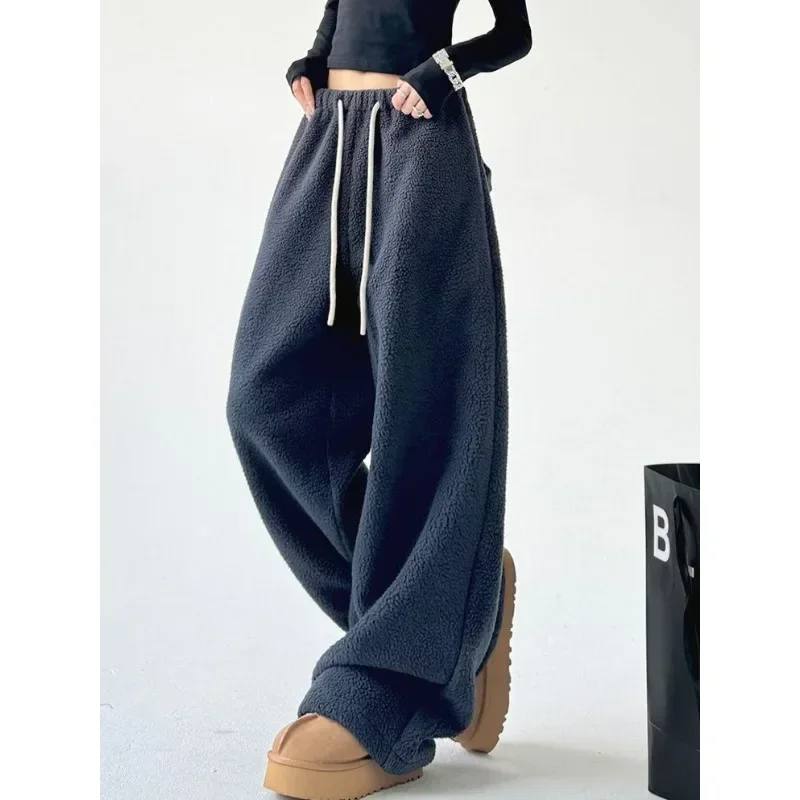 Deeptown Y2k Vintage Winter Sweatpants Woman Korean Popular Baggy Sports Thick Pants Office Lady Basic Wide Leg Warm Trousers