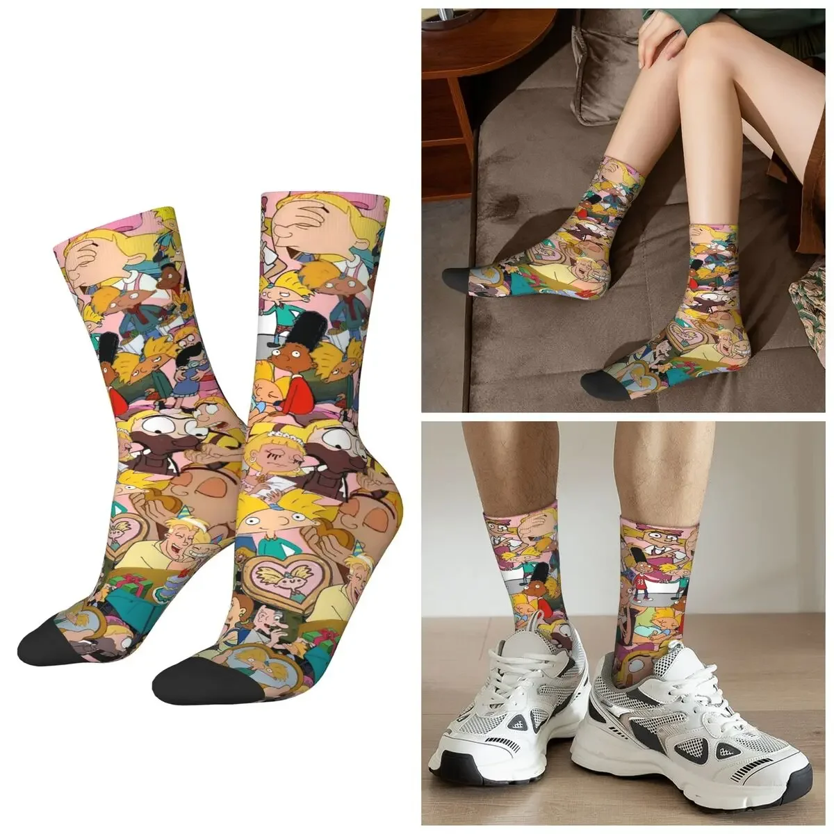 

All Seasons Hey Arnold Cartoon Socks Harajuku Crew Socks Casual Stockings for Men Women Valentine's Day Gifts