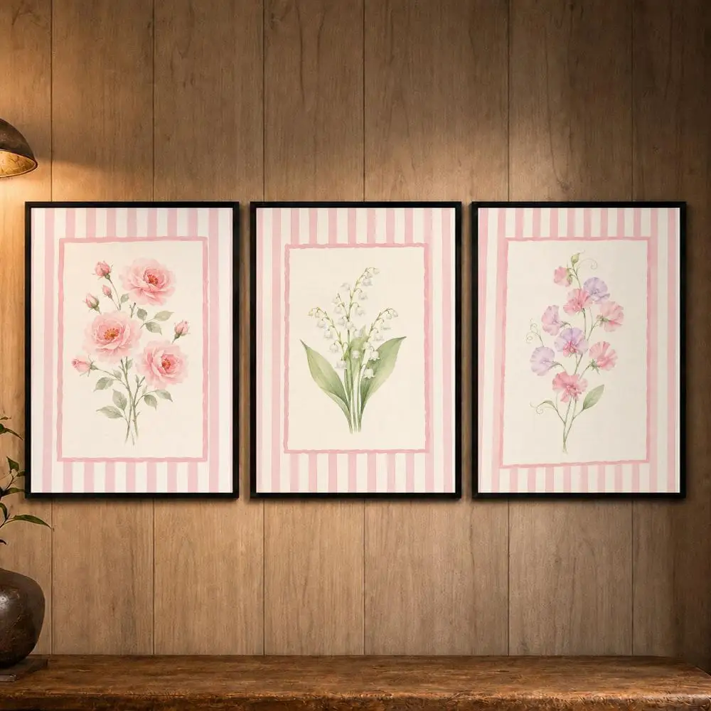 Floral Illustration Flower Poster Self-adhesive Art Poster Decoracion Painting Wall Art White Kraft Paper Home Decor