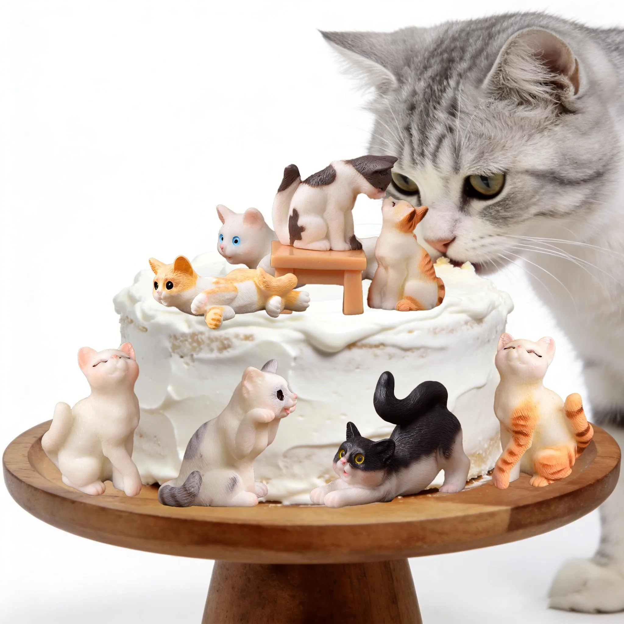 12 Stück Katzen-Kuchenornamente, niedliche Mini-Katzenfiguren aus Kunstharz, Kuchendekoration für Geburtstag, Katzen-Themenparty, DIY-Dekorationen – Detail 1