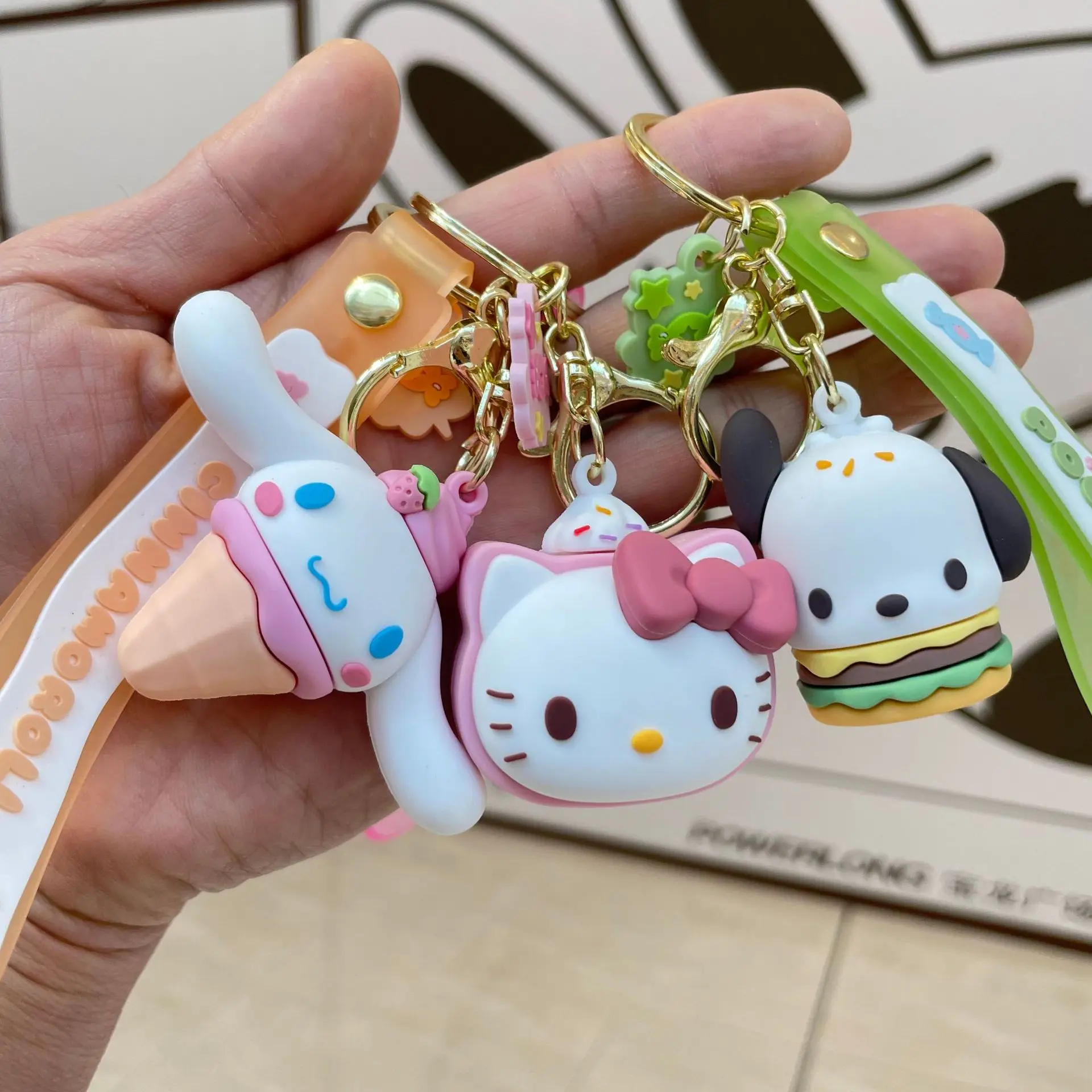 

Sanrio HelloKitty Snack Series Keychain Toy Cute Kuromi Doll Car Keychain Anime Bookbag Pendant Surprise Small Gift For Children