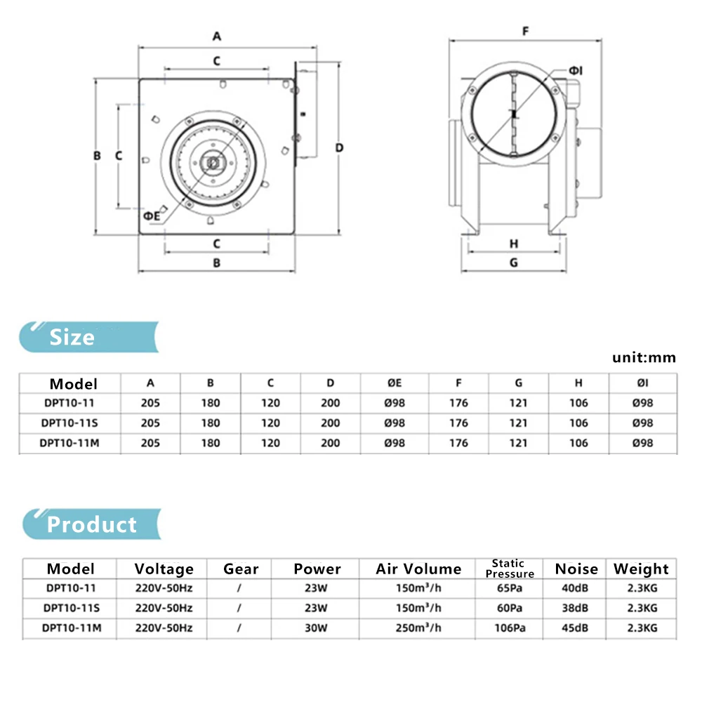 220V 23W Silent Duct Fan Centrifuge Fresh Air Household Commercial Extractor Fan Ventilation Fan Small Split