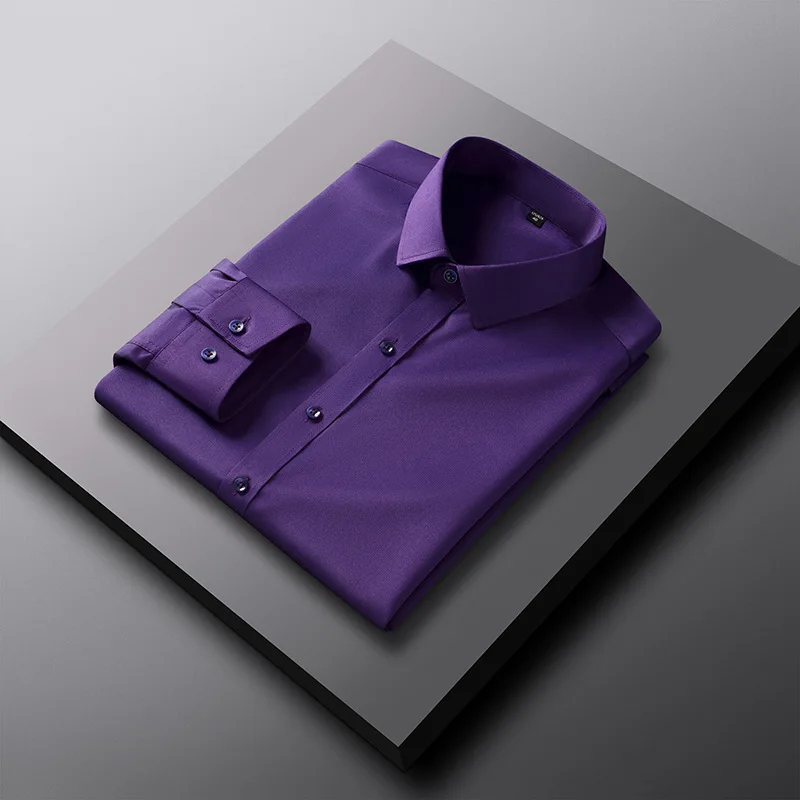 زائد 8XL 7XL 6XL الرجال قميص رسمي للأعمال كم طويل الربيع عادية تمتد المضادة للتجاعيد بلون فستان اجتماعي أسود أبيض 125 كجم