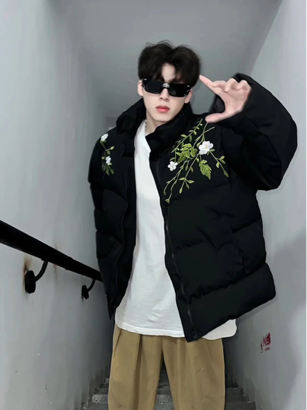 

Мужская пуховая куртка Street Sle с цветочной вышивкой, уникальный дизайн, модный бренд, верхняя одежда для пар, молодежная мода