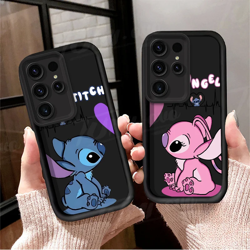 Cartoon Disney Stitch Phone Case For Samsung Galaxy S24 S23 S22 S21 Ultra Plus FE A54 A34 A14 A73 A53 A33 Liquid Silicone Cover