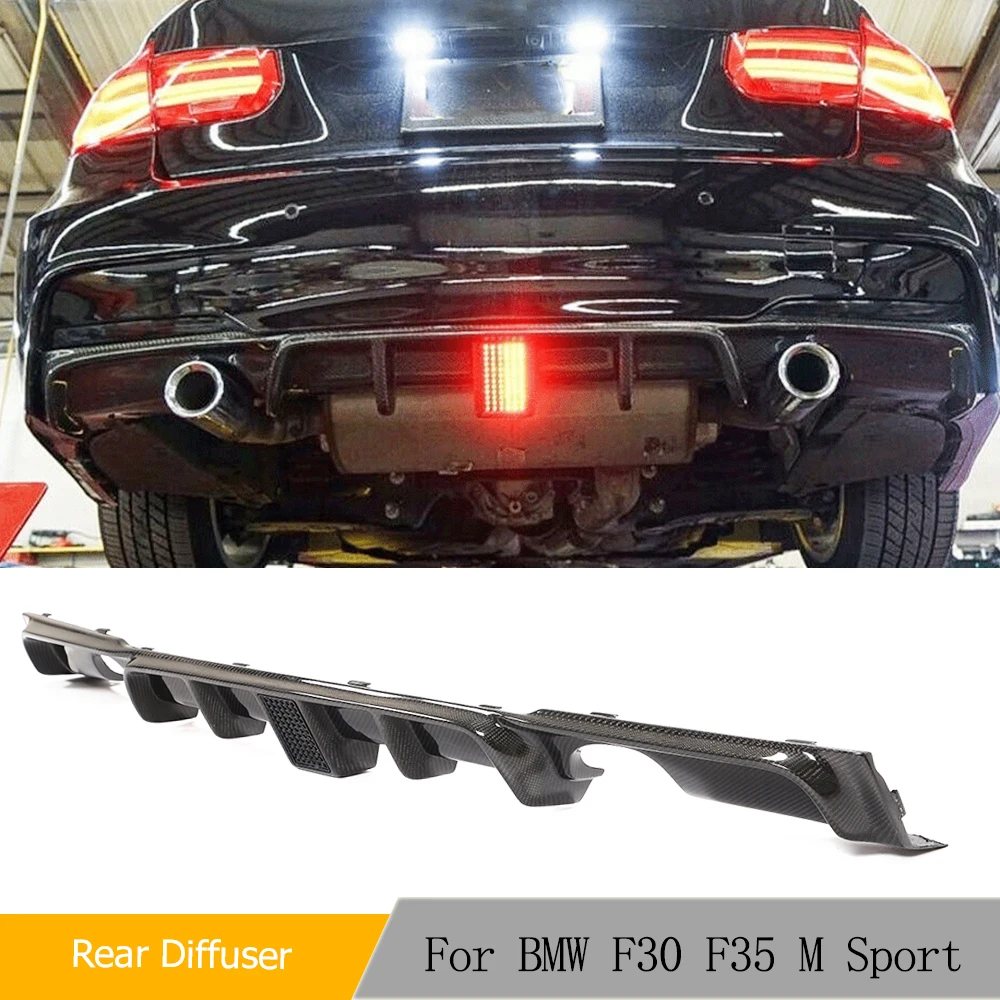 Carbon Fiber Rear Diffuser With LED Light For BMW 3 Series F30 F35 M Sport 2012-2018 Two Outlet Exhaust Bumper Lip Guard FRP