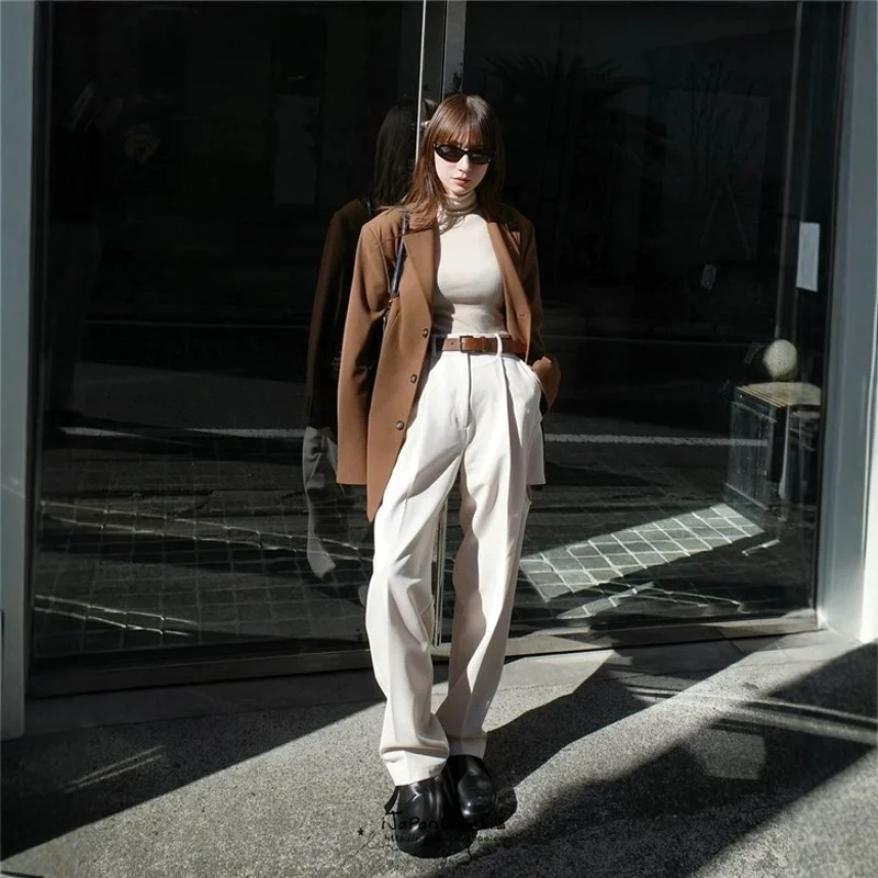 

Torowee High Waist Straight Leg Casual Pants Double Hollow out Design Comfortable Polyester Fiber Women's Summer Faion