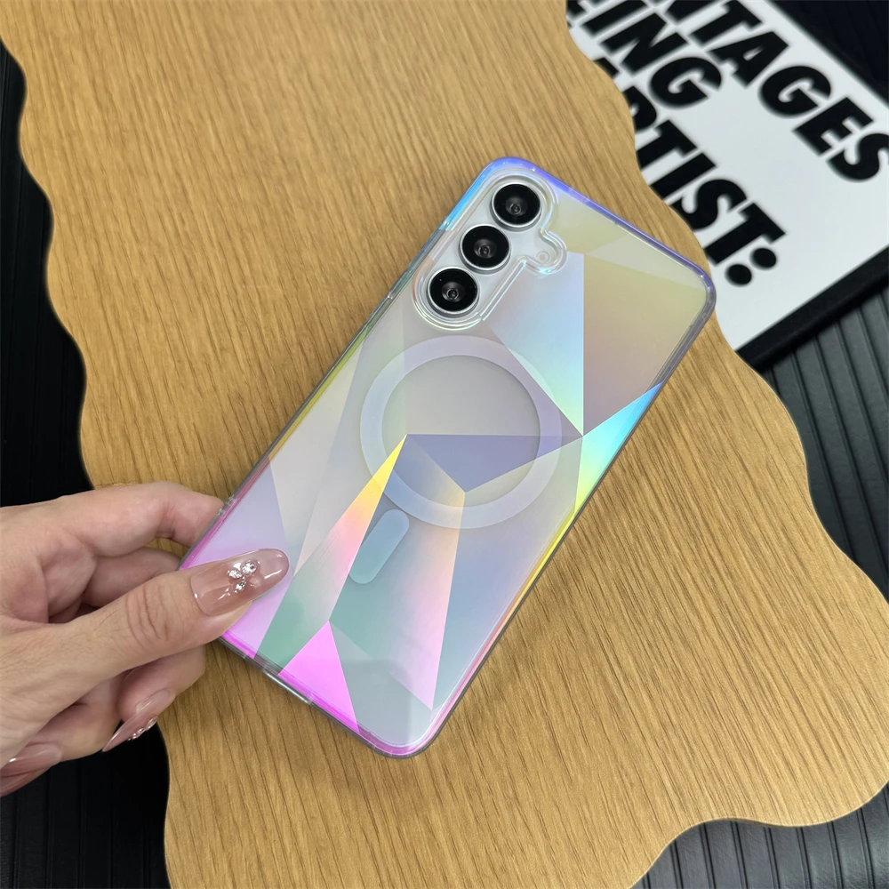 Gradient Laser Rainbow For Magsafe Magnetic Phone Case For Samsung Galaxy S25 S24 Plus Ultra FE S25 Edge Wireless Charging Cover
