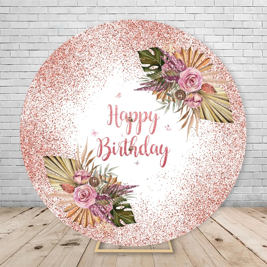 Pink Birthday Round Background Cover Gold Flash Floral Adult Girl Portrait Custom Background Photography Studio Supplies