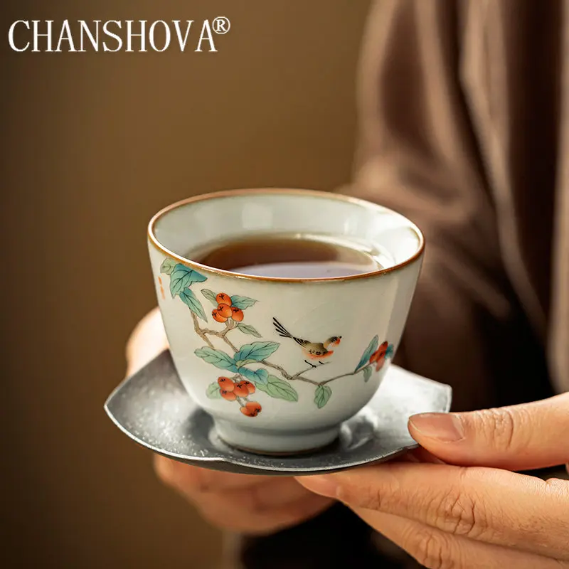 CHANSHOVA Traditional Chinese retro style Hand-painted Crackle Ceramic tea cup coffee cup China Ru Kiln Porcelain Tea set H531