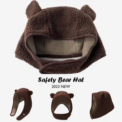 American Y2k Safety Bear Bomber Hats Unisex Hip Hop Polar Fleece Warm Ear Protection Beanies Men Women Magnetic Buckle Ski Hat