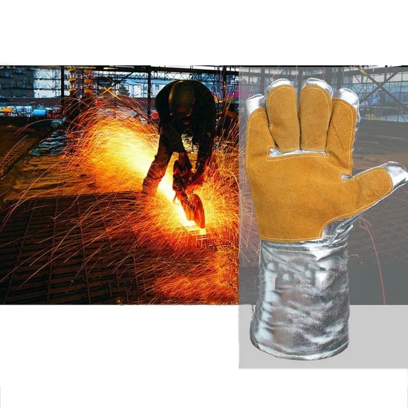 Gants de soudage en cuir d\'autodéfense, gants de protection, résistants aux hautes températures, gants de feu, gants de travail de soudeur, 500 -