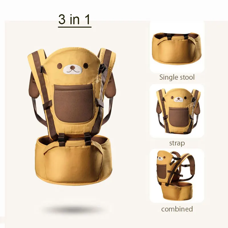 Multifunctional Cartoon Bear Baby Hipseat Carrier Backpack for Newborn Infant Toddler Boys Front Pocket Storage 0-36M 4 Seasons