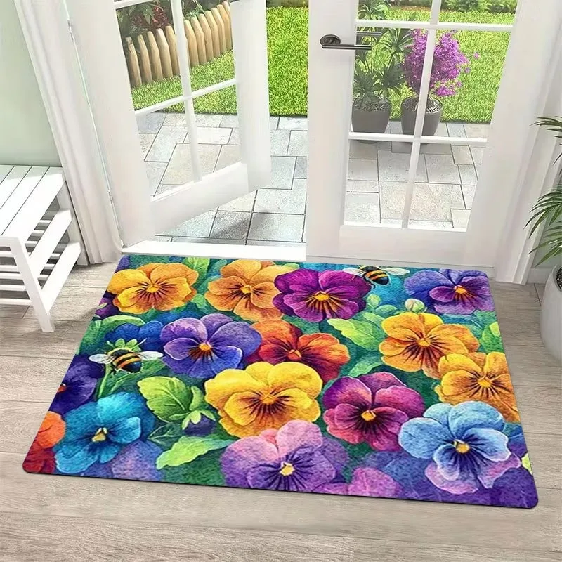 Warm Brown Base Sunflower Shiny Light Spot Print Doormat Cozy Farmhouse Rug for Home Entrance Hallway Indoor Home Decoration