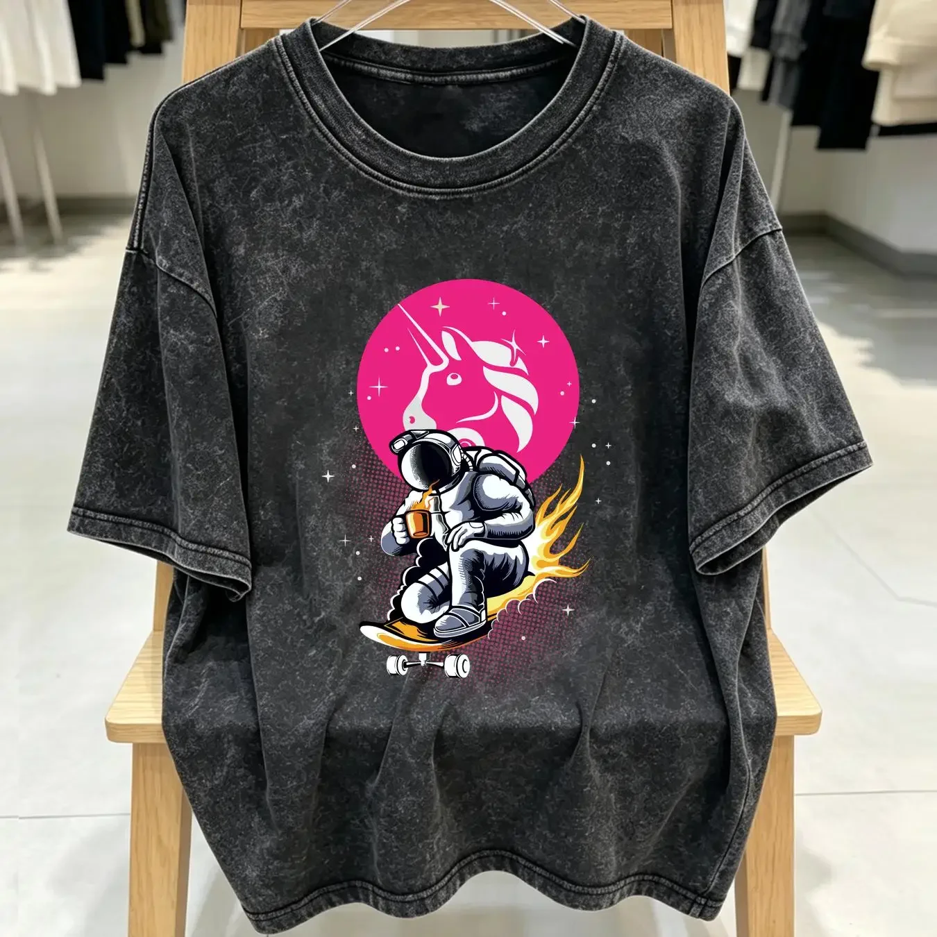 washed T Shirt Uniswap UNI Coin Altcoin Cryptocurrency Blockchain Crypto Mining Black vintage Washed Soft streetwear Casual