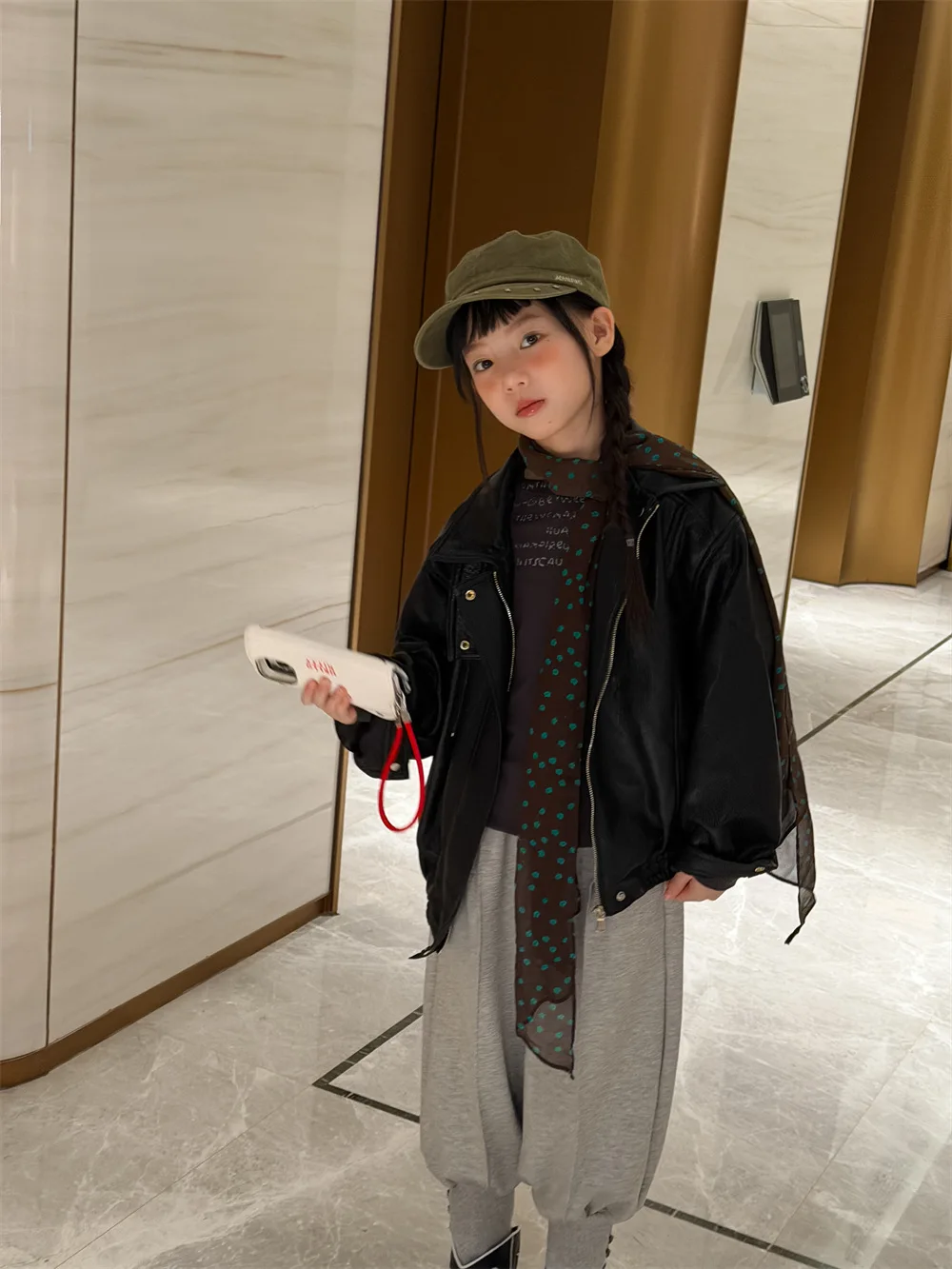 Children's Clothing 2026 Autumn Korean Version Leather Jacket, Children's Retro Motorcycle Style Lapel Zipper Jacket Top