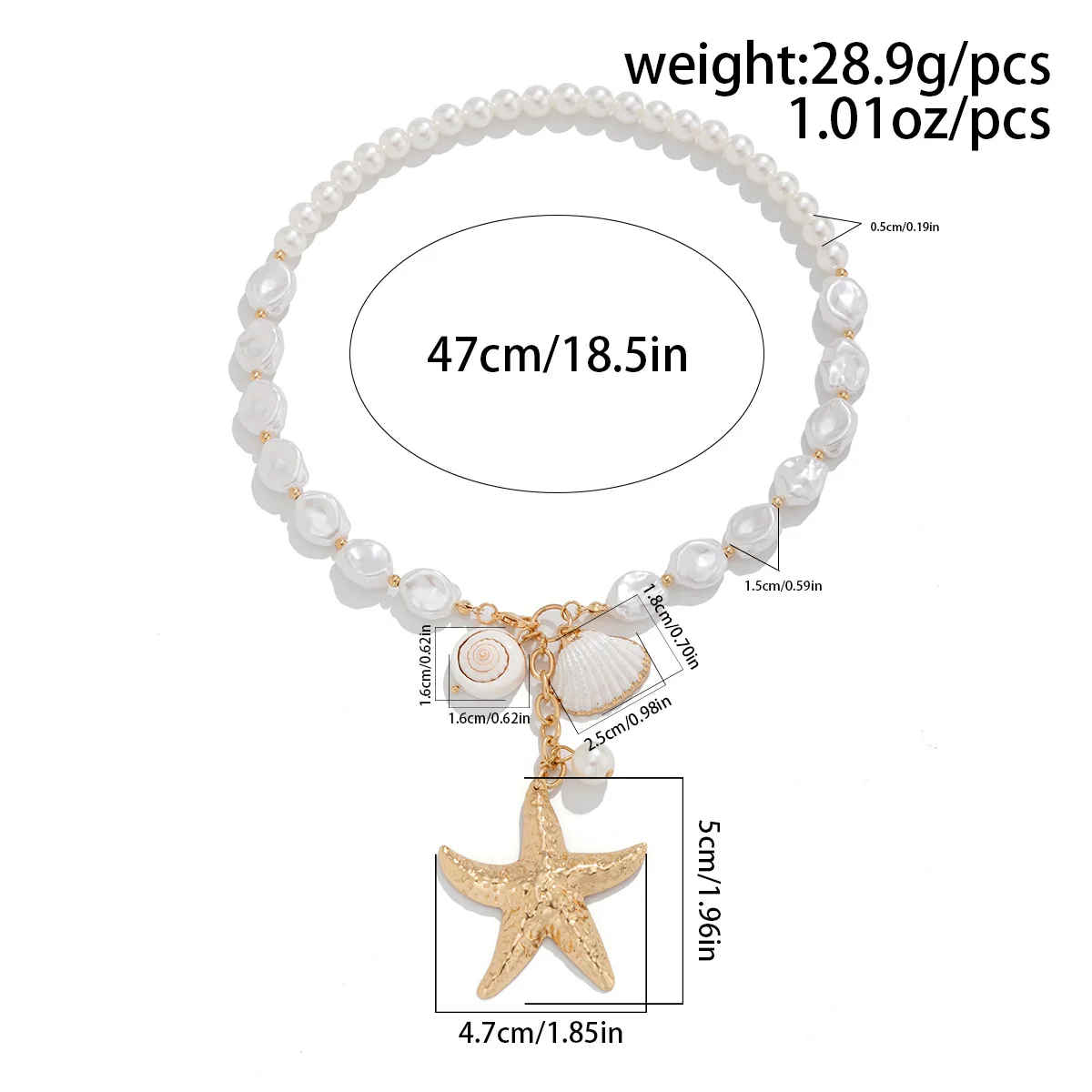 Boho Shell Starfish Gold Color Pendant Necklace Women's 2024 Vintage  Pearl Imitation Sweet Girl Fashion Charm Beach Jewelry