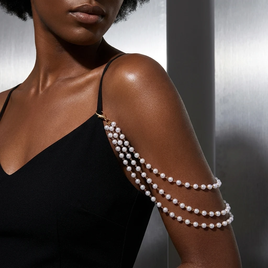 2026 Braut-Quasten-Imitationsperlen-Schulterkette für Damen, minimalistische mehrlagige Perlenkette, Choker, Hochzeitsschmuck – Detail 4