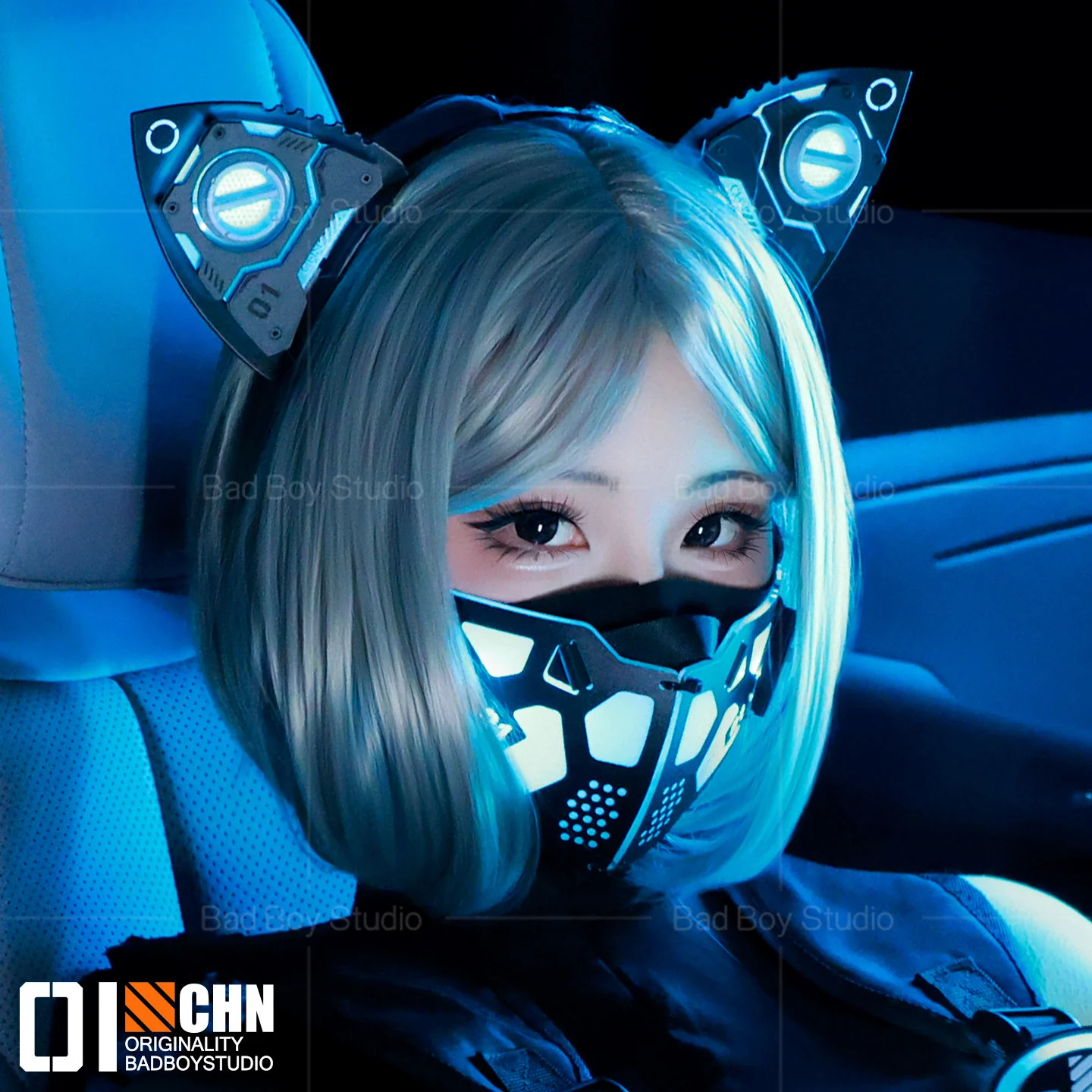 

Tactical Punk Luminous Mask Sci-fi Mechanical Cat Ears Hair Bands Music Festival Halloween Carnival Party Cosplay Props