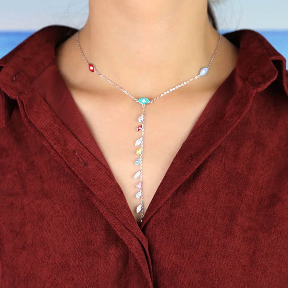 2025 هدايا عيد الميلاد مجوهرات ملونة قوس قزح تشيكوسلوفاكيا مثير النساء الفتيات المينا عين الشر سحر Lairat Y القلائد الطويلة مجوهرات العصرية