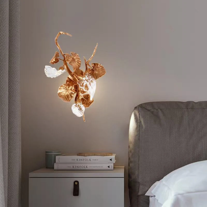 Luxury Copper Branch Chandelier Dining Table Retro Restaurant Light with Leaf Crystal Pendant Lamp Living Room Bar Kitchen Vila