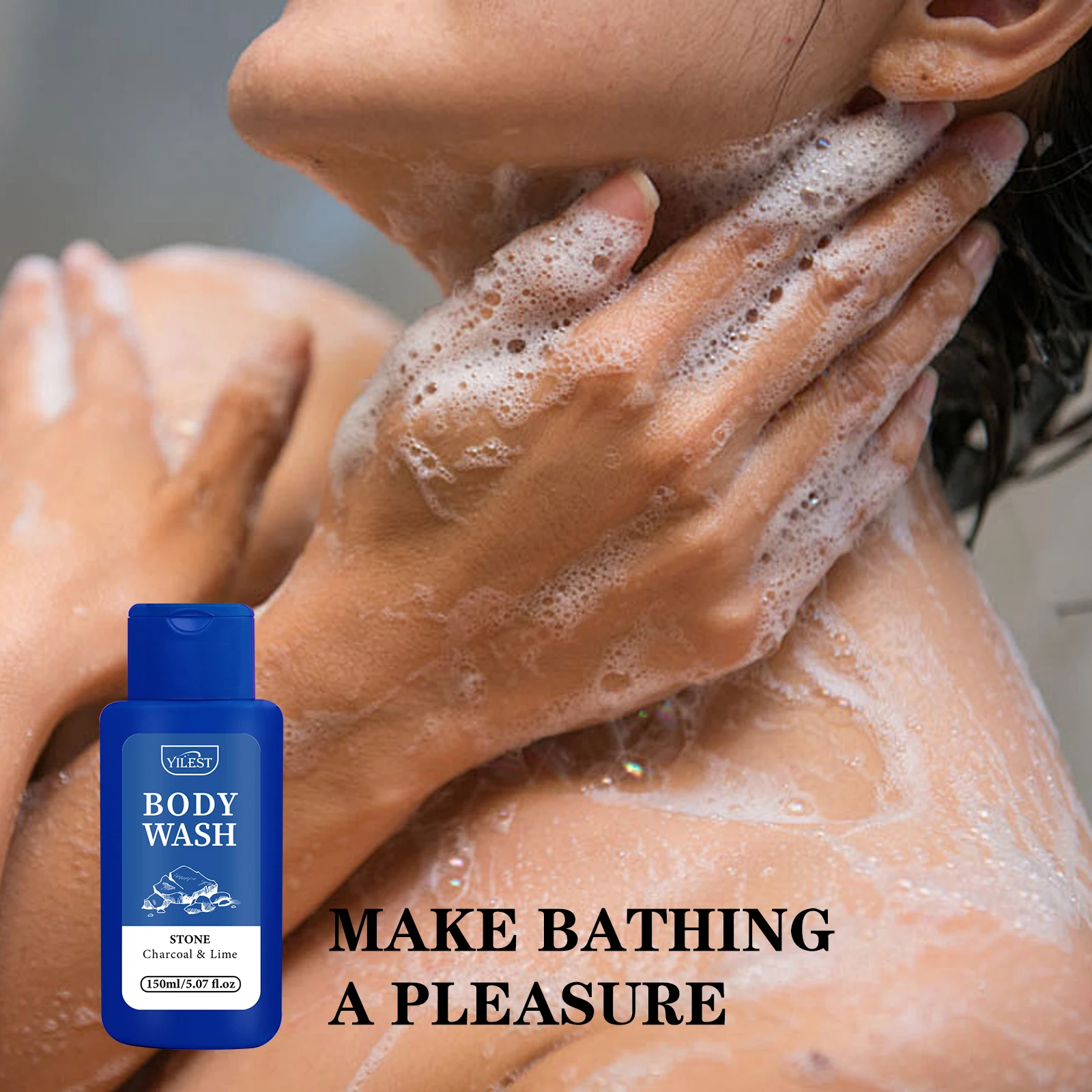 YILEST غسول الجسم بالفحم والليمون للتنظيف العميق، مرطب، عطر خفيف، لطيف لجميع أنواع البشرة - 200 مل/6.76 أونصة سائلة