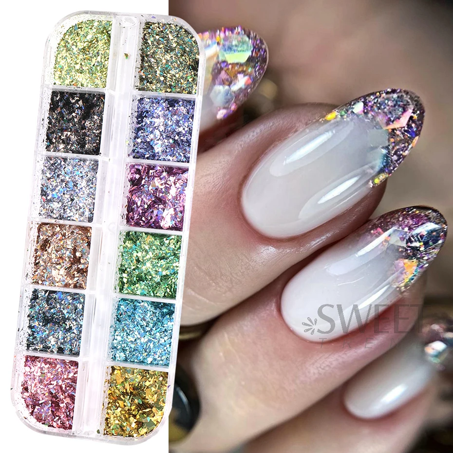 Holograficzny nieregularny brokat do paznokci płatki laserowy kryształ świecący Paillette DIY Charm żel polski cekin Manicure projekt dekoracji