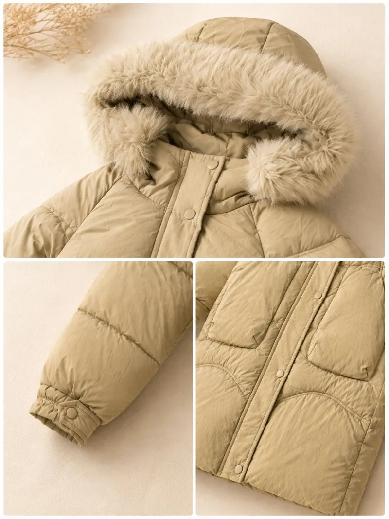 UNITIM Winter Junior Mädchen Praka 5-14 Jahre Teenager Mädchen Kunstpelzkragen Mittellange Jacke Kinder Mädchen Dicke Warme Reißverschluss-Oberbekleidung – Detail 14