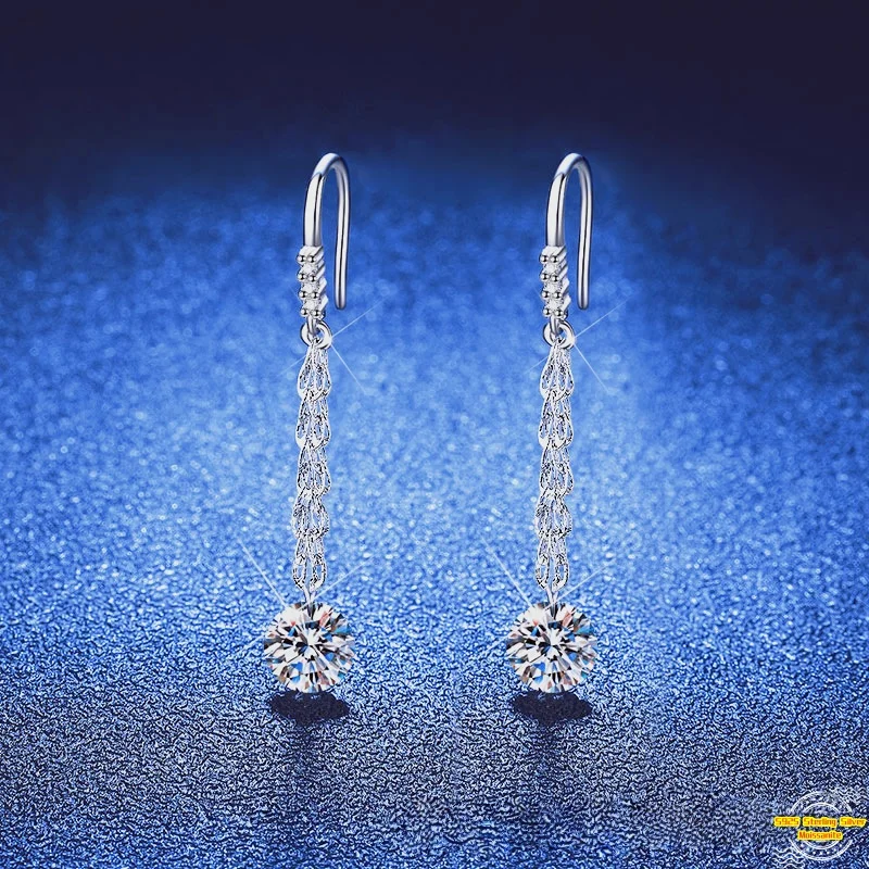 1.0/2.0/4.0ct Moissanite S925 Silver Drop Earrings for Women Plated Platinum Long Tassel Ear Lines Lover Gift Jewelry Wholesale