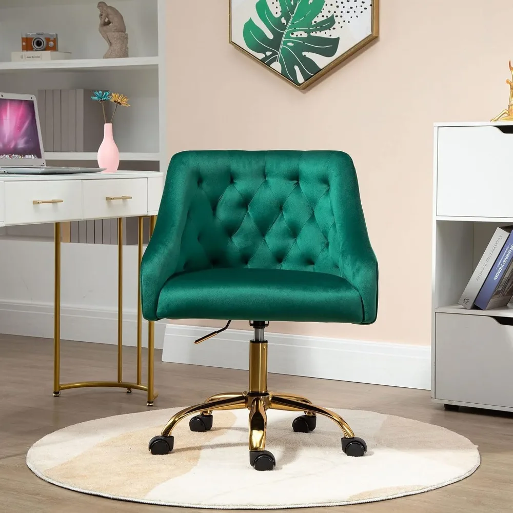 Glamorous Gold Swivel Office Chair with Vanity Fabric, 360° Rotation and Height Adjustment for Elegant Desk Setup