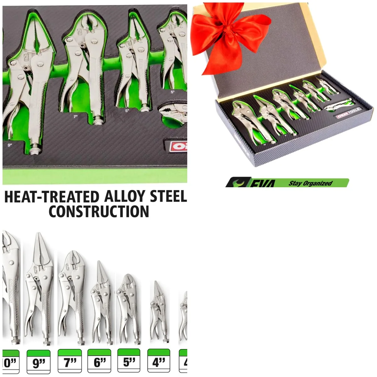 

7-Piece Locking Pliers Set, Curved & Long Nose, Precision Vise Grips, Heat-Treated Steel, EVA Tray