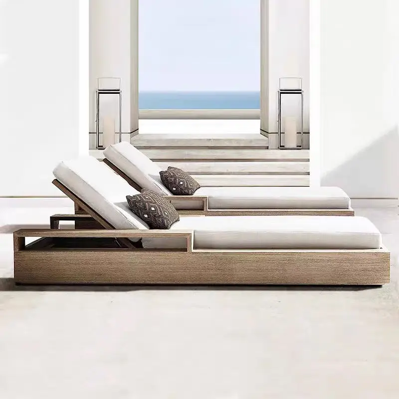 Luxurious Modern Sunbathing Bed Outdoor Lounge Chair in Teak Wood for Pool Beach Park or Hall-Stylish Moon Chairpromote sales