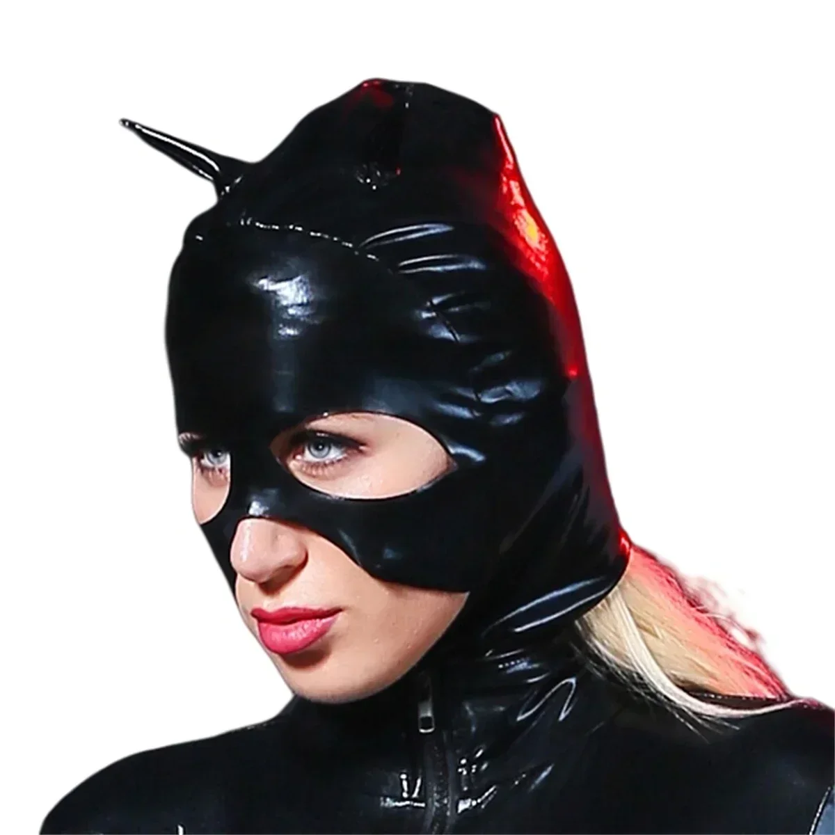 Mulheres festa de halloween cosplay máscara facial para cs jogo capa máscara olhos abertos e boca cabeça capa pvc couro chapelaria trajes látex