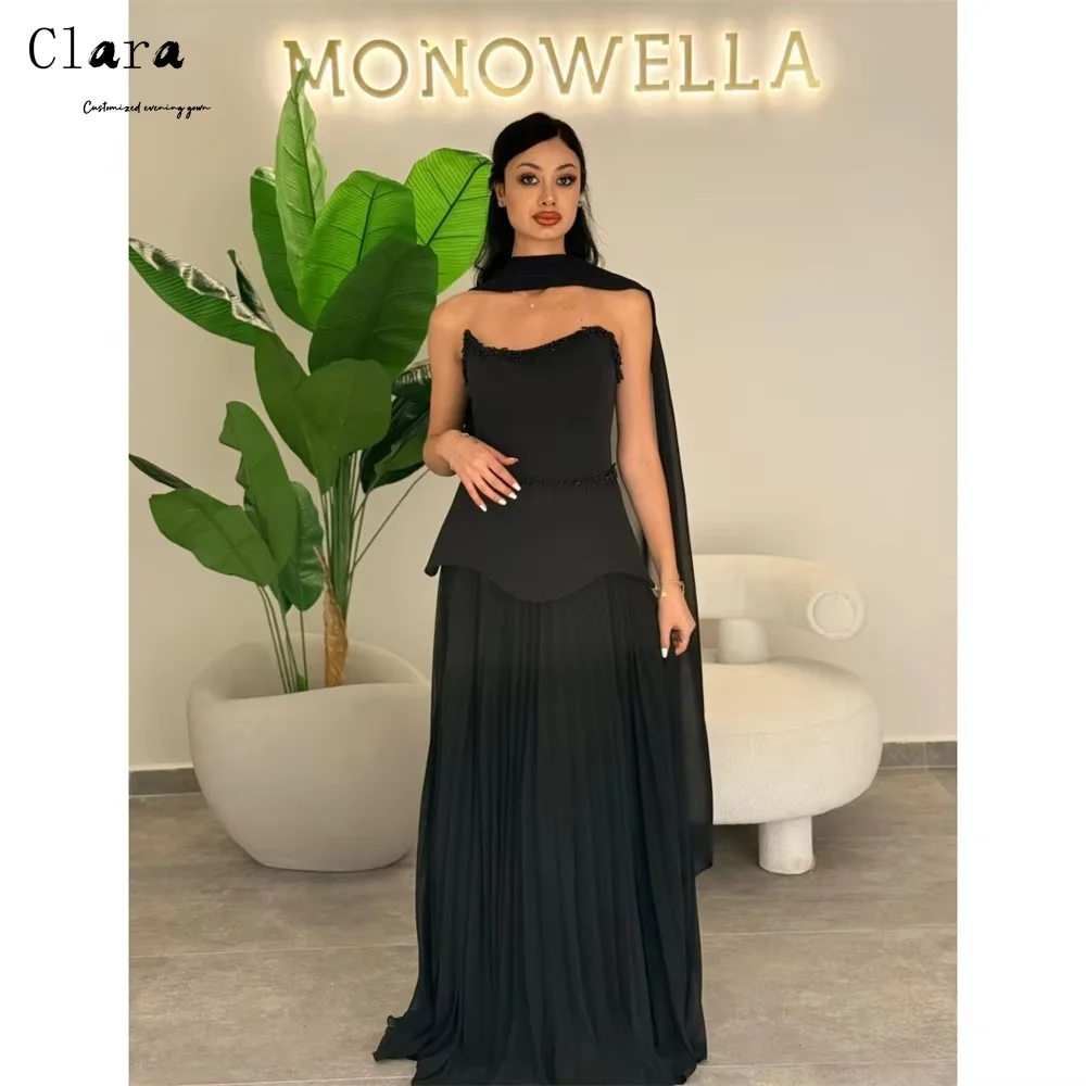 

Clara Custom Black A-line Off-shoulder Sleeveless Elegant Night Dresses 2025 Woman Luxury Evening Dress Ball Gown Dresses Party