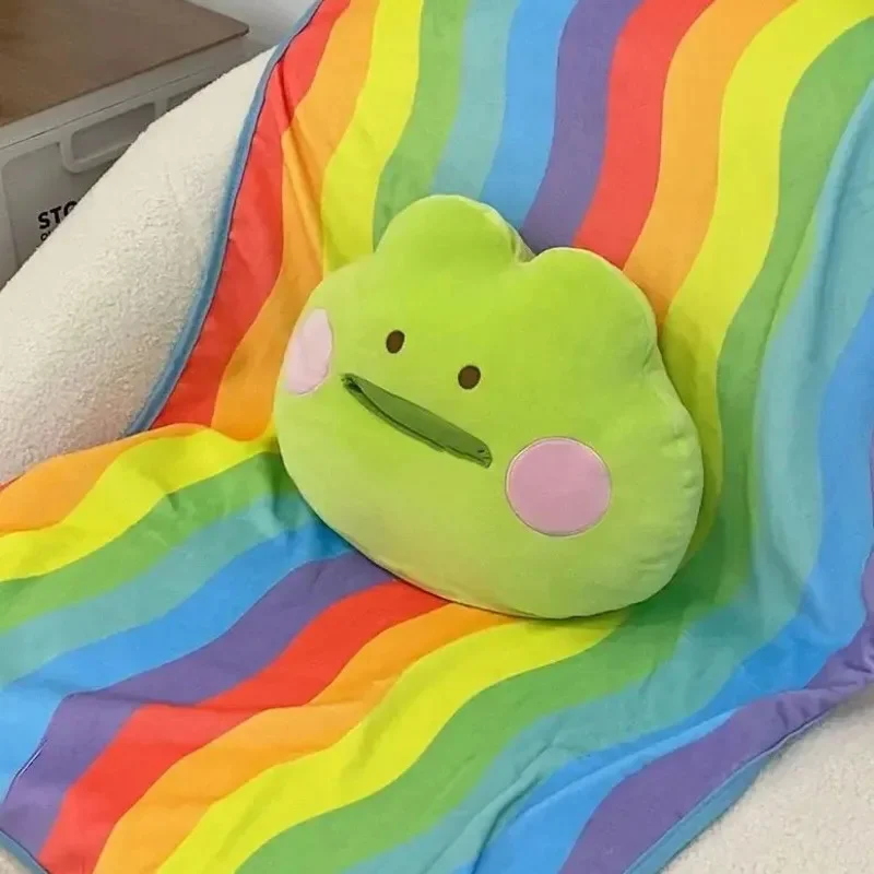 Frog Throw Pillow With Rainbow Blankets 2 In 1 Fun Cartoon Cute Super Soft Cushions Kids Bedroom Seat Pillow