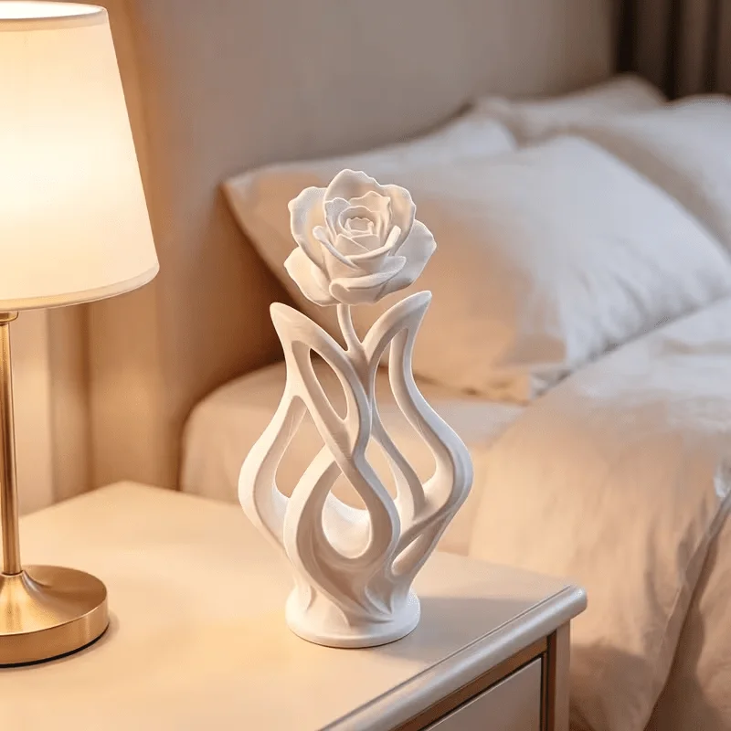 2/4 Piece Set of Abstract Rose Sculpture Ornaments, White 3D Printed Floral Art Home Decor Statues, Minimalist Aesthetic Decoration for Living Room Shelves